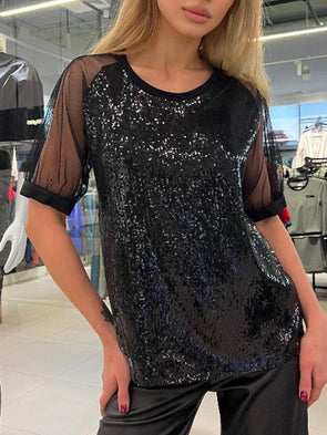 Casual See-through Sequin T-shirt